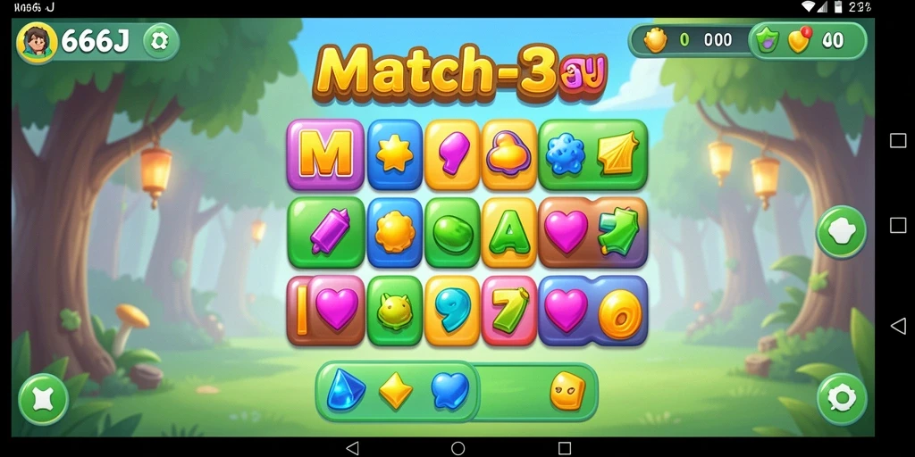 Screenshot gameplay 666J menampilkan aksi Match-3 yang seru.