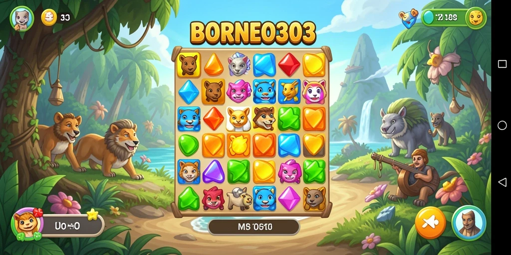 Tampilan gameplay seru dari BORNEO303 yang penuh warna.