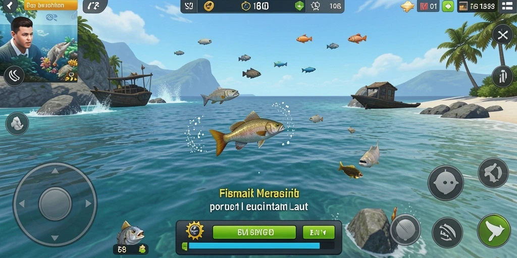 Tampilan gameplay FB168 yang seru saat menangkap ikan di laut.