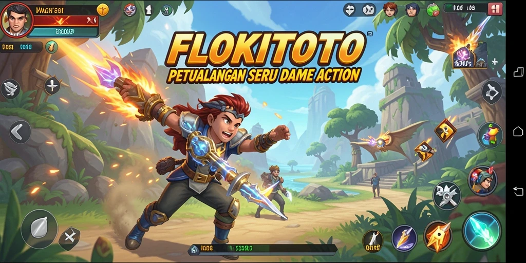 Screenshot menunjukkan pertempuran seru dalam gameplay FLOKITOTO.