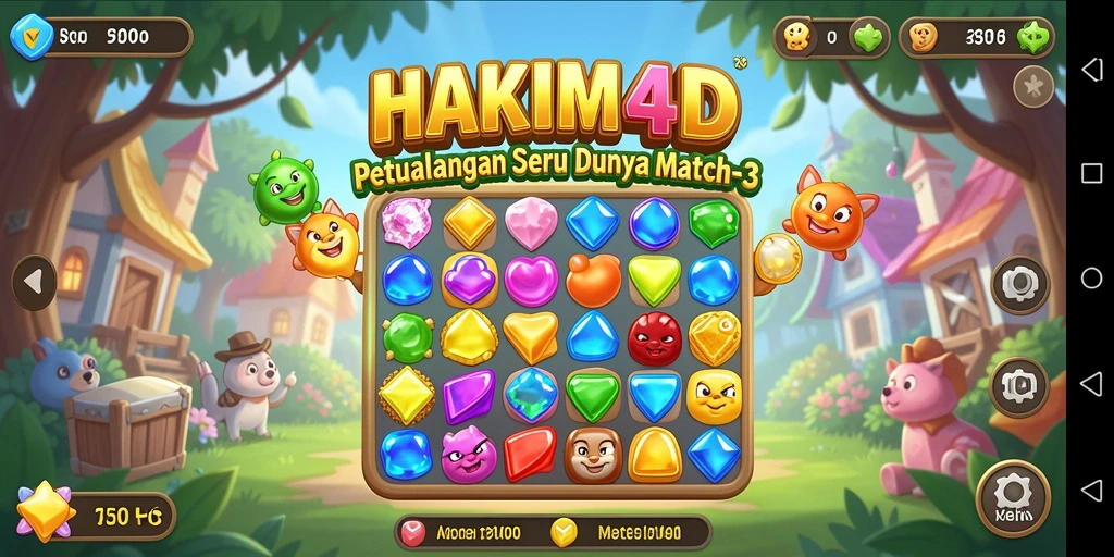 Screenshot HAKIM4D menampilkan gameplay Match-3 yang seru dan penuh warna.