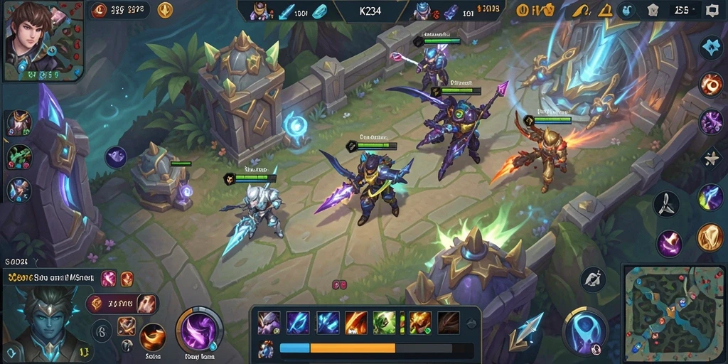 Screenshot gameplay K234 yang menampilkan aksi seru dalam pertempuran MOBA.