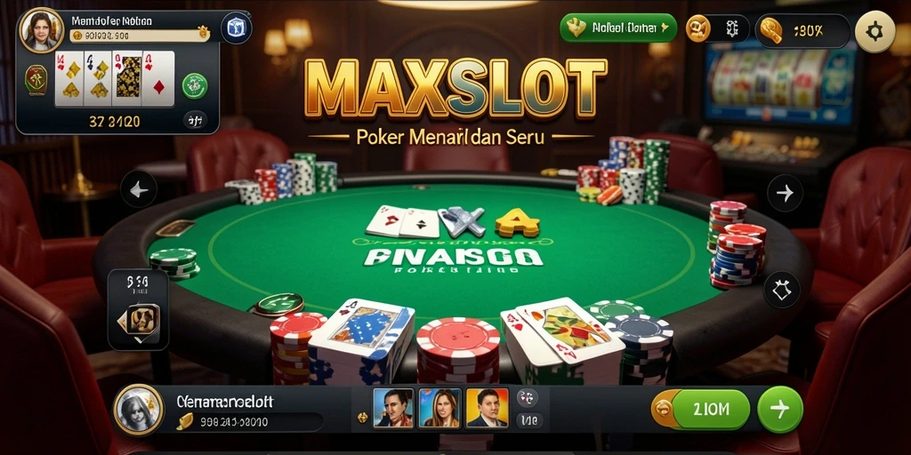 Gameplay seru MAXSLOT dengan pemain yang berkompetisi di meja poker.