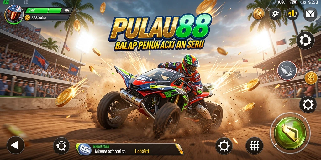 Screenshot gameplay PULAU88 menunjukkan aksi balapan yang mendebarkan.