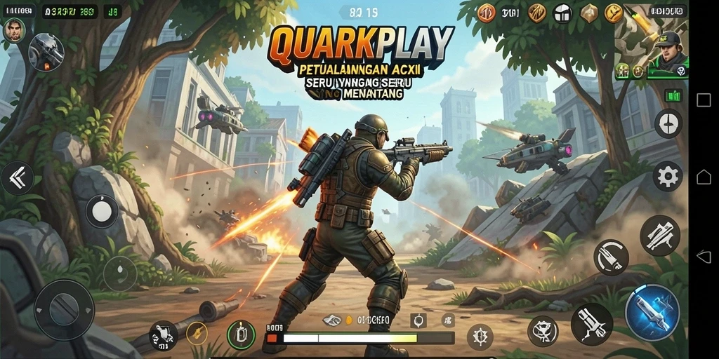 Tampilan gameplay QUARKPLAY yang aksi dan seru dengan grafis memukau.