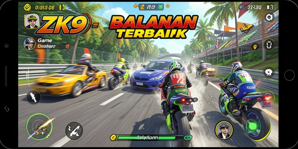 Gameplay ZK9 dengan balapan seru di trek yang menantang.