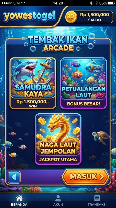 Tampilan utama aplikasi yowestogel yang user-friendly.